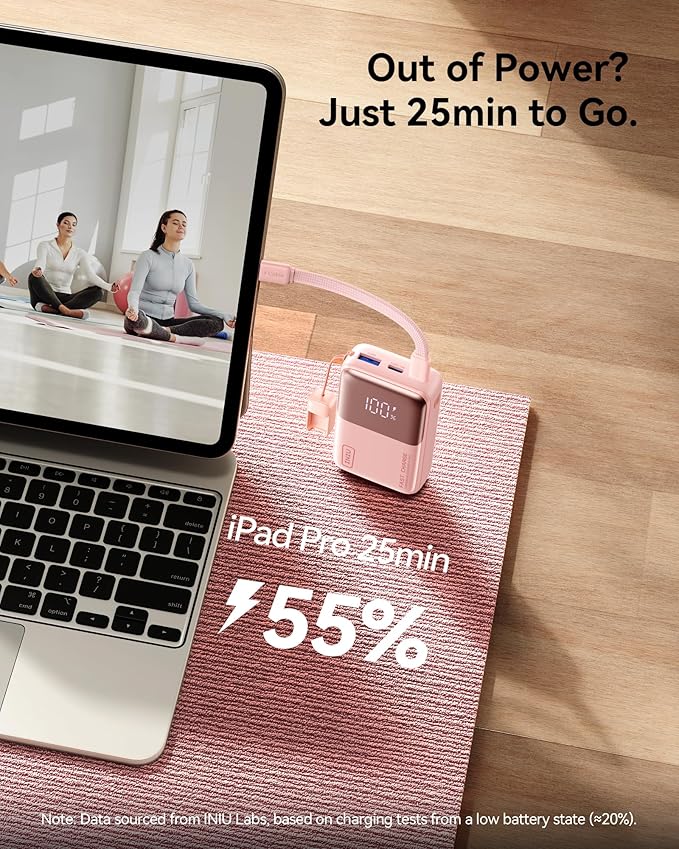 INIU Portable Charger, Ultra Mini 10000mAh 45W Fast Charging Power Bank, USB C Battery Pack with Cable, Flight-Safe Travel Powerbank for Premium Ultra Pro Luxury Pocket Size, Light Purple