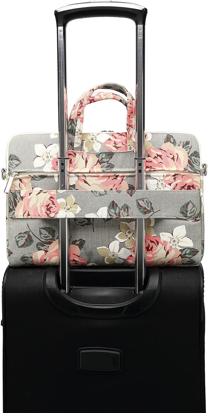 canvaslife Grey Rose Pattern Laptop Shoulder Messenger Bag, 15 inch | 14-15.6 inch Fit
