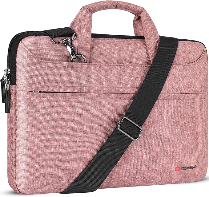 DOMISO 17.3 inch Laptop Messenger Shoulder Bag Tote Bag for Women for Men,Business Travel Work Computer Bag Chromebook Case Briefcase,Compatible with 17 inch HP Dell Lenovo ASUS, Pink