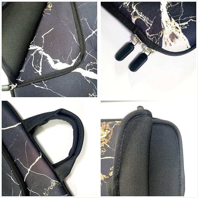 11 11.6 12 12.1 12.5 inches Laptop Sleeve Chromebook Case Ultrabook Case Notebook Sleeve PC Messenger Bag Tablet Case Neoprene Handle Sleeve for Men Women, Two Pockets (Black Marble)