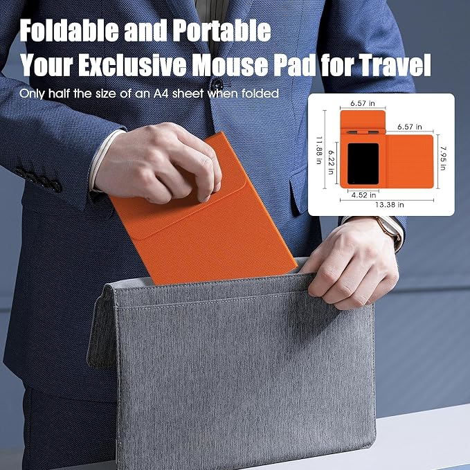 Foldable Wireless Charging Mouse Pad with LCD Writing Tablet,15W Qi Magnetic Fast Charging Mouse Mat,Multi-functional PU Leather Charging Pad for iPhone Samsung iWatch,Portable Office Home Accessories