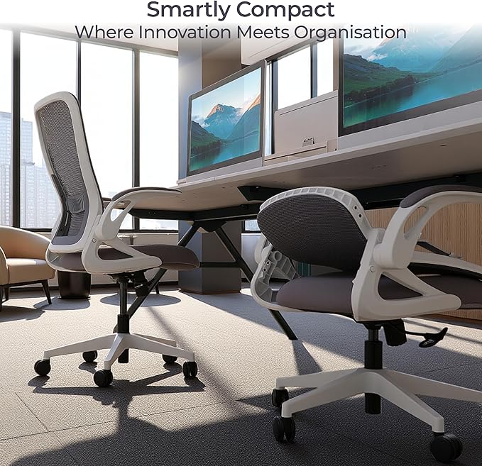Tervo Model U | Folding Office Chair for Small Spaces | Gaming Chair for Adults & Kids | Ergonomic Mesh Computer Chair for Bedroom | Foldable Desk Chair for Home Work (White & Grey)