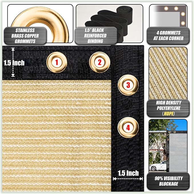 ColourTree Customized Size Fence Screen Privacy Screen Beige 5' x 120' - Commercial Grade 170 GSM - Heavy Duty - 3 Years Warranty - Cable Zip Ties Included