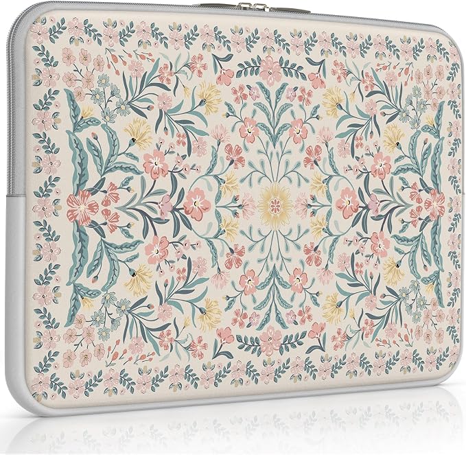 iCasso Laptop Sleeve 13 inch for MacBook Air 13-13.6 inch, Vintage MacBook Neo/Pro 13 inch case, Slim Protective Travel Carrying Case for MacBook Pro 14 inch, Chromebook, HP, Pink Boho Floral