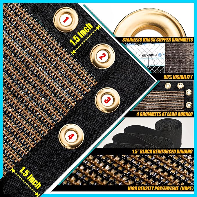 ShadeMart 6' x 51' Fence Privacy Screen Brown Heavy Duty 170 GSM Fencing Mesh Shade Net with Grommets & Zip Ties, 90% Blockage Fence Screen for Balcony Yard Outdoor Garden Pool (We Customize Size)