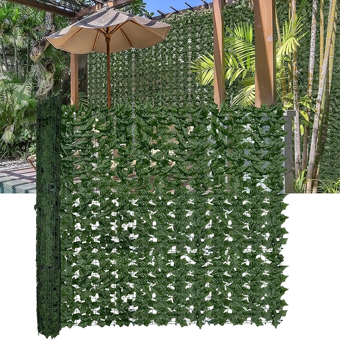 Artificial Ivy Privacy Fence Screen: 60" by 140" (58.5 SQFT) UV-Anti Faux Hedge Fence and Fake Ivy Vine Leaf Wall Panels for Indoor&Outdoor Green Backdrop, Garden Greenery Decor