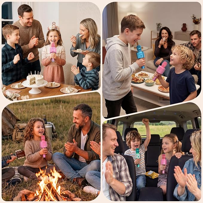 BONAOK Wireless Bluetooth Karaoke Microphone,3-in-1 Portable Handheld Karaoke Mic Speaker Machine Home Party Birthday for All Smartphones Q37 (P-Ink)