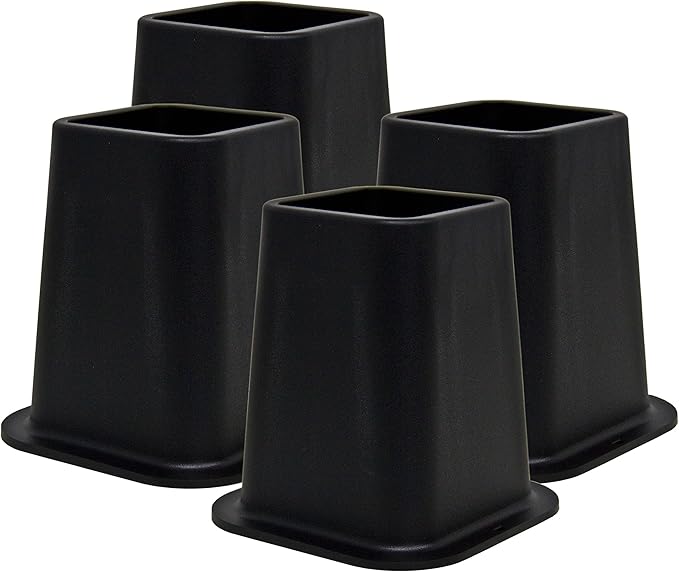 Kings Brand Furniture 6-inch Bed Risers - Set of 4 Black Heavy Duty Stackable Furniture Risers for Under Bed Storage, Desk, Sofa, Couch
