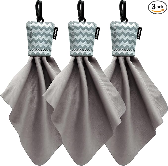 SPUDZ Classic Microfiber Lens Cleaner – Clip-On Pouch, Washable – for Binoculars, Scopes, Glasses, Screens | Classic | Gray Chevron, 6 x 6 Inch (3-Pack)
