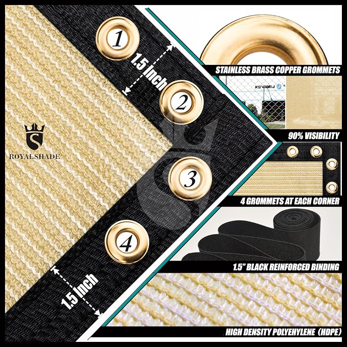 Royal Shade Custom Size 4' x 130' Beige Fence Privacy Screen Windscreen Cover Netting Mesh Fabric Cloth - Cable Zip Ties Included (We Make Custom Size)