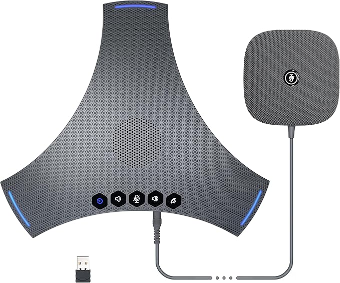 Conference Speaker and Microphone, Bluetooth/USB/Dongle Speakerphone w/ 3+1 Mics, 360° Enhanced Voice Pickup, Noise Reduce, Daisy Chain Compatibility for Large and All Conference Rooms