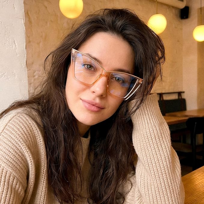 FEISEDY Fashion Cat Eye Blue Light Blocking Glasses for Women Fake Retro Eyeglasses Oversized Stylish Eyewear Frame B0240