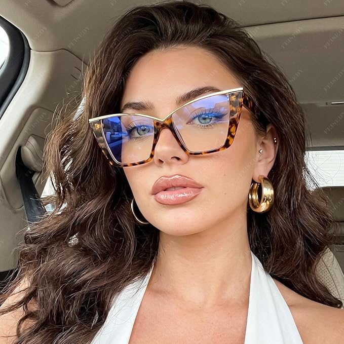 FEISEDY Fashion Cat Eye Blue Light Blocking Glasses for Women Fake Retro Eyeglasses Oversized Stylish Eyewear Frame B0240