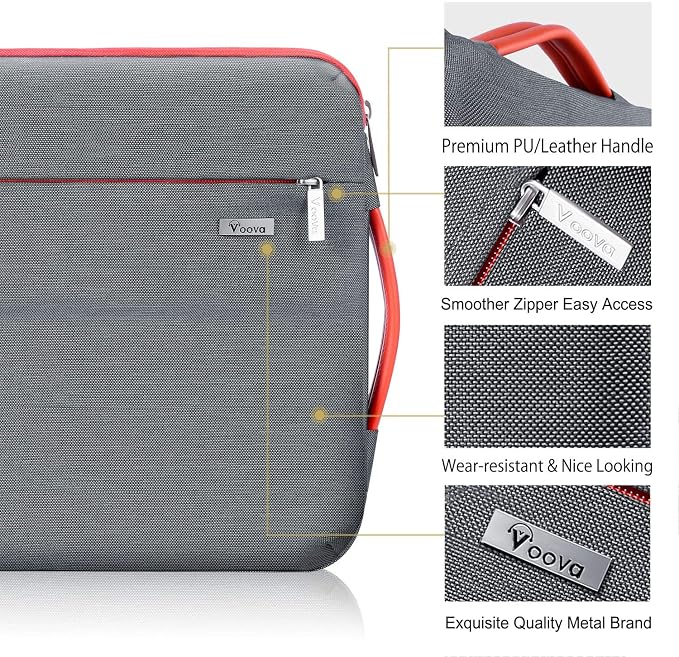 Voova Laptop Sleeve Case 15.6 16 Inch with Handle, 360° Protective Waterproof Slim Computer Bag Cover Compatible with MacBook Pro M2/M3/M4 16, HP Acer Lenovo Yoga ThinkPad Asus Laptop, Grey