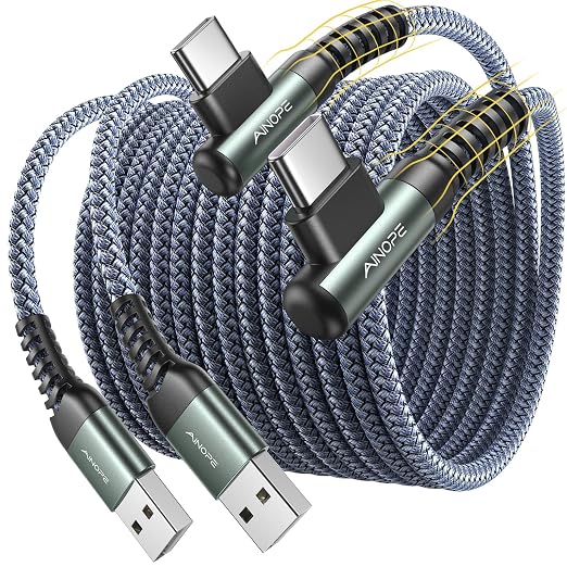 AINOPE 10 ft USB C Cable 2-Pack, 3.1A C Chargers Fast Charging 10 Foot, Resistant Nylon Braided Type C Charger Fast Charging 10ft Right Angle Charger Cord Fit for Galaxy S20 Ultra S10 S10E S9 S8 Plus
