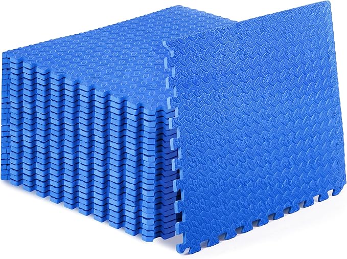 ProsourceFit Exercise Puzzle Mat ½-inch, EVA Interlocking Foam Floor Tiles for Home Gym, Workout Equipment, Kids Play Areas, Blue, 96 SQ FT - 24 Tiles