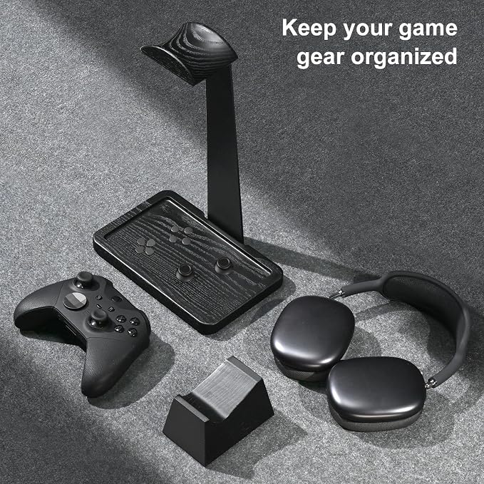 UPERGO Solid Wood Gaming Headset Stand with Controller Holder - Creative Gift for Teens, Boyfriends, Brothers, and Gamers - Desktop Organization and Decoration