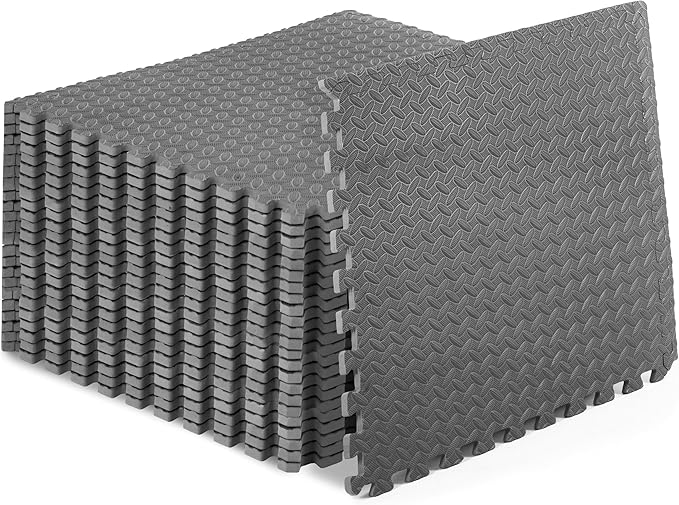 ProsourceFit Exercise Puzzle Mat ½-inch, EVA Interlocking Foam Floor Tiles for Home Gym, Workout Equipment, Kids Play Areas, Grey, 96 SQ FT - 24 Tiles