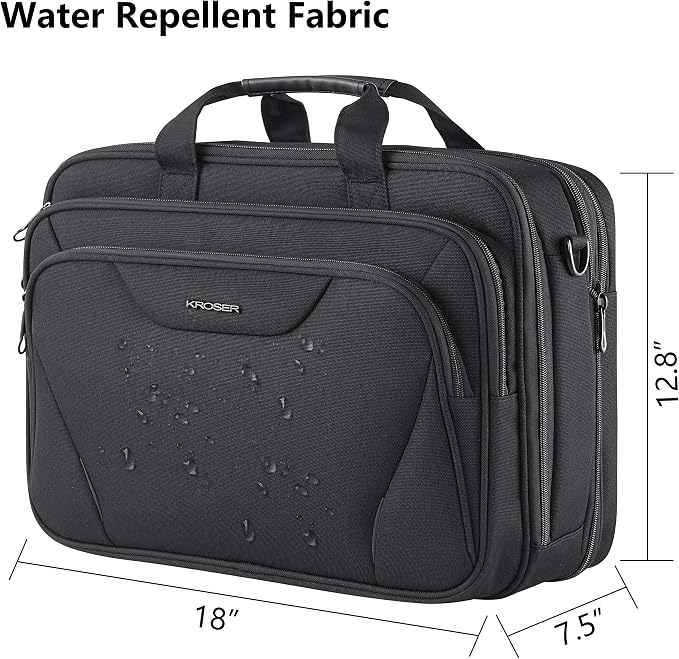 KROSER Laptop Bag Premium Laptop Briefcase Fits Up to 17.3 Inch Laptop Expandable Water-Repellent Shoulder Messenger Bag Computer Bag for Travel/Business/Men/Women-Black