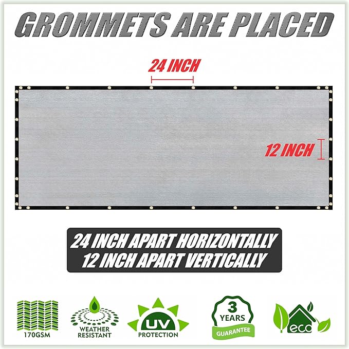 ColourTree Customized Size Fence Screen Privacy Screen Grey 5' x 108' - Commercial Grade 170 GSM - Heavy Duty - 3 Years Warranty - Cable Zip Ties Included