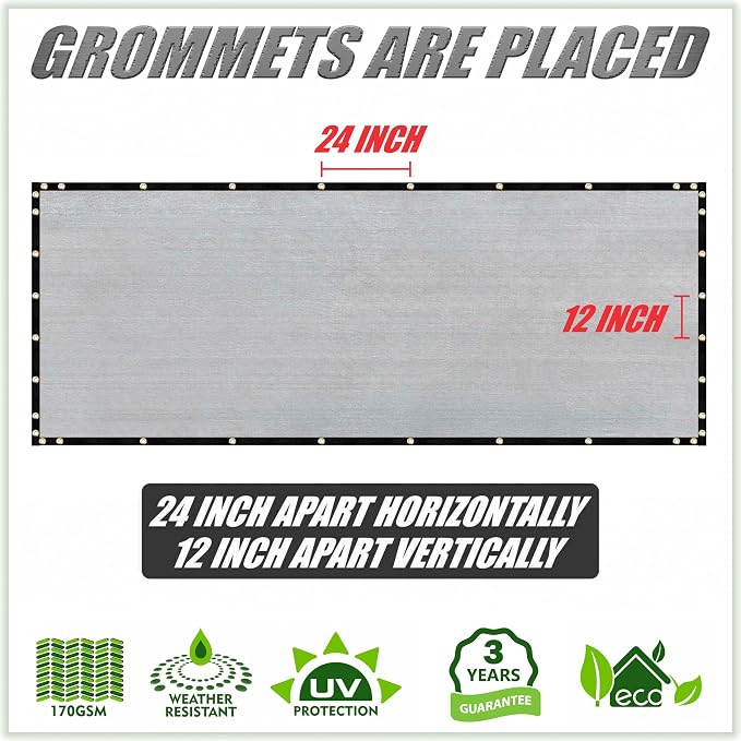 ColourTree Customized Size Fence Screen Privacy Screen Grey 5' x 141' - Commercial Grade 170 GSM - Heavy Duty - 3 Years Warranty - Cable Zip Ties Included