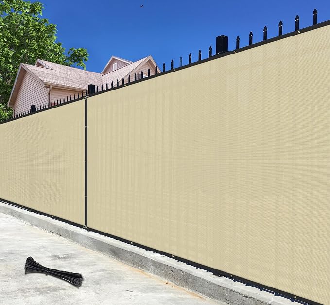 Bynbbur 6'x279' Privacy Fence Screen Net Fencing 90% Privacy Blockage Windscreen Fence Cover with Copper Grommet for Patio Backyard Garden Swimming Pool, Zip Ties Included, Beige
