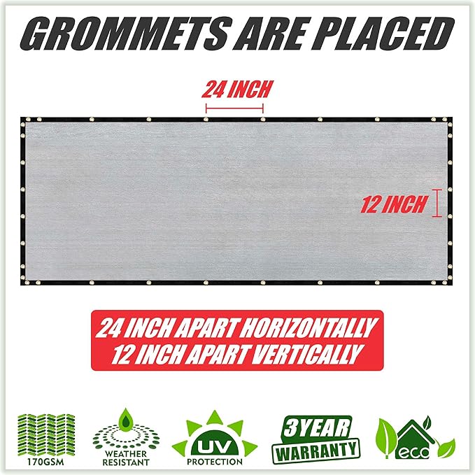 ColourTree Customized Size Fence Screen Privacy Screen Grey 8' x 140' - Commercial Grade 170 GSM - Heavy Duty - 3 Years Warranty - Cable Zip Ties Included