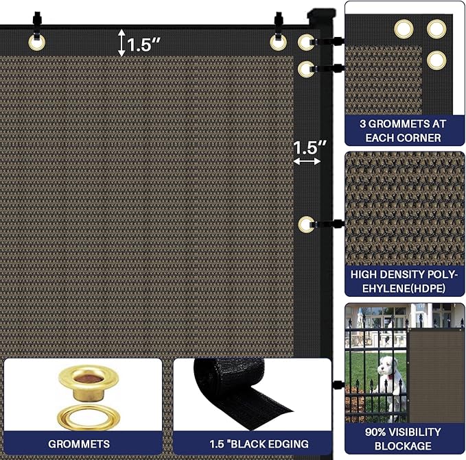 Windscreen4less 4' x 141' Privacy Fence Screen Heavy Duty Windscreen Fencing Mesh Fabric Shade Net Cover with Brass Grommtes for Outdoor Wall Garden Yard Pool Deck Brown