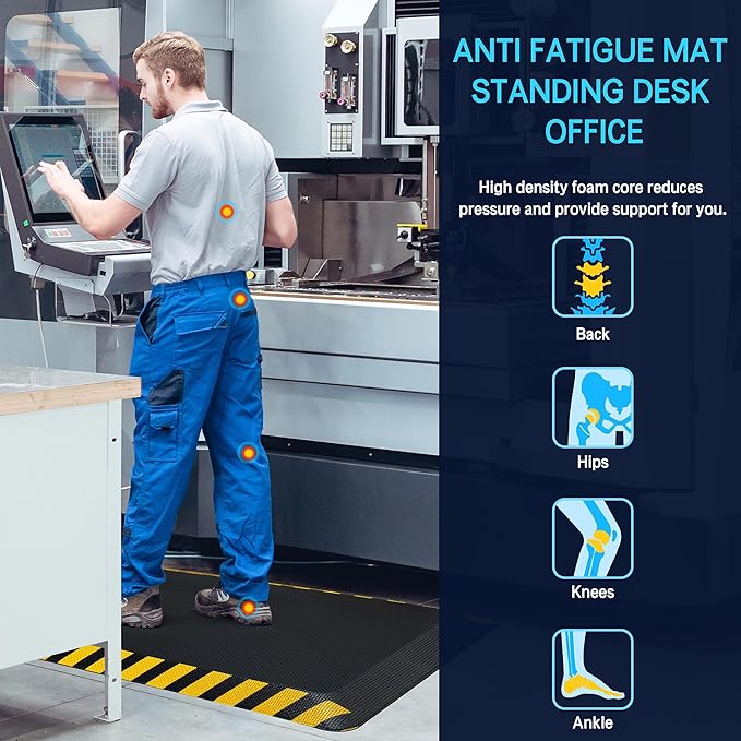 FEATOL Anti Fatigue Mat Industrial, Ergonomic Standing Floor Mat for Work for Stand -Safety Support for Leg & Back Pain(Yellow Border, 20" x 39", 2PC)