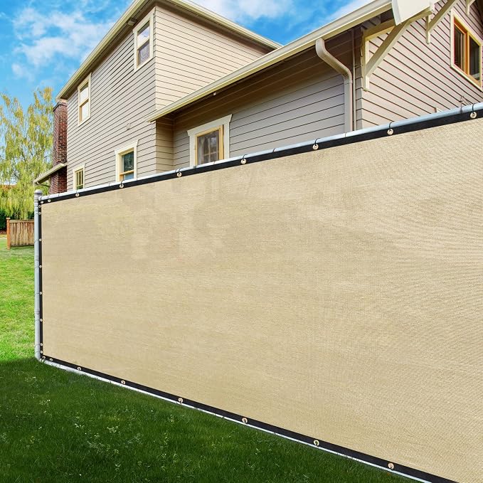 ShadeMart 6' x 76' Fence Privacy Screen Beige Heavy Duty 170 GSM Fencing Mesh Shade Net with Grommets & Zip Ties, 90% Blockage Fence Screen for Balcony Yard Outdoor Garden Pool (We Customize Size)
