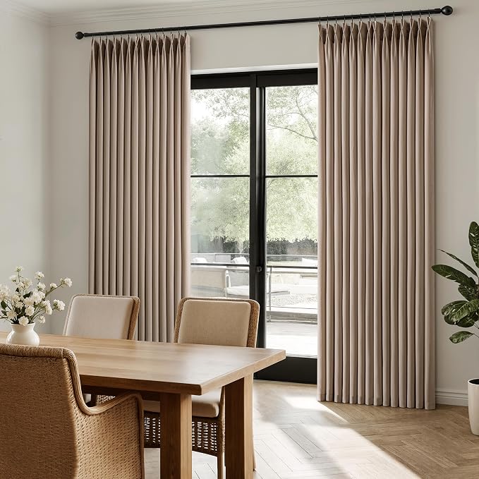 Memory Trained Pinch Pleated Curtains 96 Inches Long, Viral Linen Pinch Pleat Sheer Curtains with Ring Hooks&Clips for Track System Living Room, Taupe Light Filtering Privacy Curtain 2 Panel Set