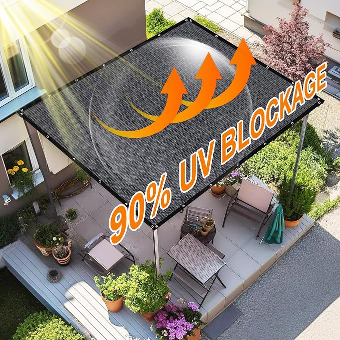 Artpuch 90% Sun Shade Cloth, 10 x 16 FT Pergola Shade Cover Canopy with Grommets, Sun Screen Fabric Tarp for Patio, Outdoor, Garden, Backyard, Dark Grey