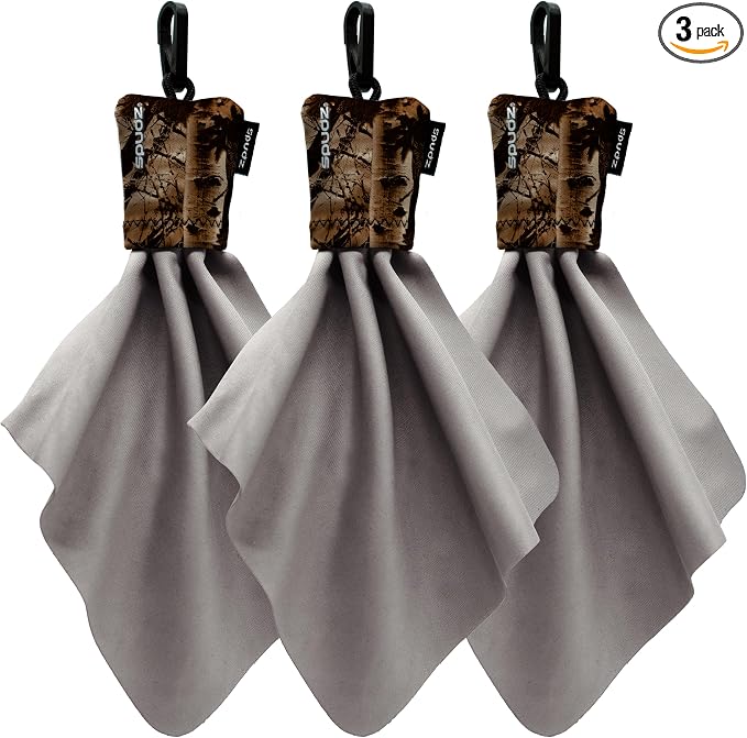 SPUDZ Classic Microfiber Lens Cleaner – Clip-On Pouch, Washable – for Binoculars, Scopes, Glasses, Screens | Classic | Stealth Bronze, 6 x 6 Inch (3-Pack)