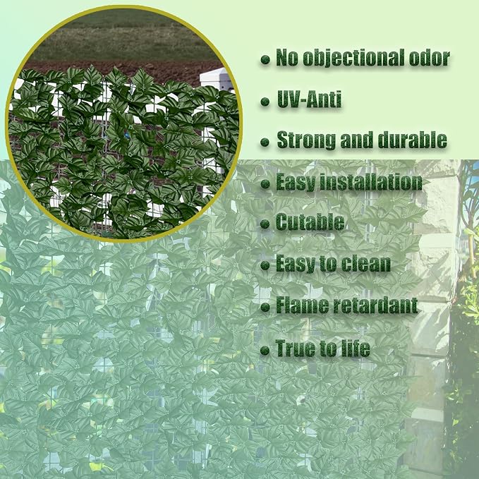 Artificial Ivy Privacy Fence Screen: 60" by 140" (58.5 SQFT) UV-Anti Faux Hedge Fence and Fake Ivy Vine Leaf Wall Panels for Indoor&Outdoor Green Backdrop, Garden Greenery Decor