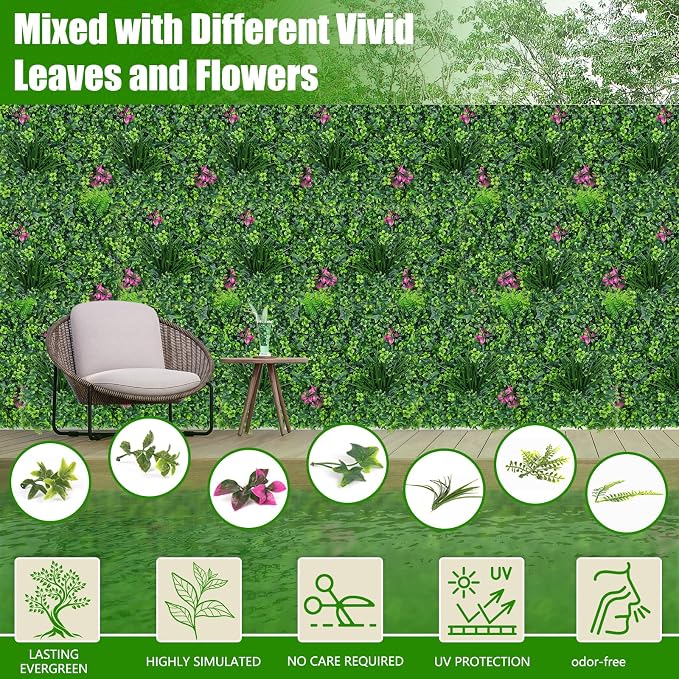 Artificial Grass Wall Roll Panels, 40"x120"(33.33 SQFT) Greenery Backdrop with Mint Plant Leaves, UV-Anti Fake Greenery Plant Boxwood Panels for Outdoor Patio Garden Green Wall Decor