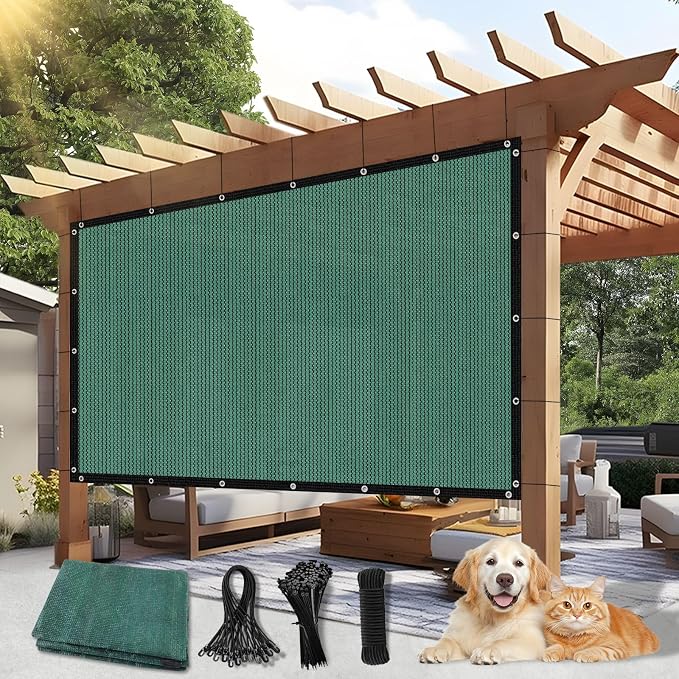 90% Outdoor Sun Shade Cloth, 6' x 12' Pergola Shade Cover with Grommets, Privacy Screen Sunshades for Patio Garden Backyard Plant, Green