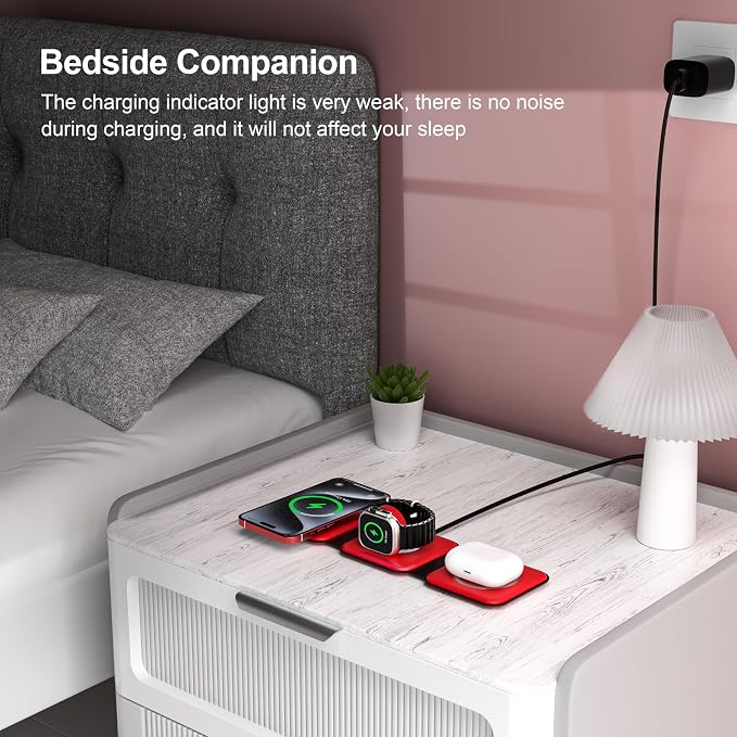 3 in 1 Charging Station for Multple Devices,Foldable 3 in 1 Wireless Charger for Travel,Nano Wireless Charging Station for iPhone16 15 14 13 12 Pro Max/Watch 10 9 8 7 6 5 4 3 Ultra/AirPod Pro