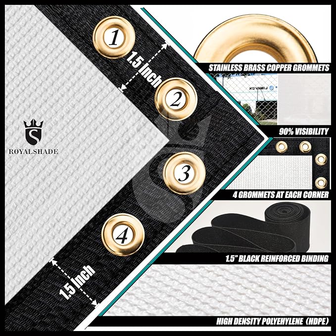 Royal Shade Custom Size 5' x 86' White Fence Privacy Screen Windscreen Cover Netting Mesh Fabric Cloth - Cable Zip Ties Included (We Make Custom Size)
