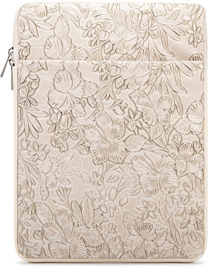 Kinmac 360° Protective Vertical Laptop Sleeve Case Cover Bag (Apricot Flower PU, 15 inch-15.6 inch)