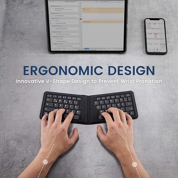 Perixx PERIBOARD-805E, Wireless Foldable Ergonomic Bluetooth Keyboard, Ultra-Thin X Type Keys, Compatible with iOS, Android, or Windows Smartphone, Tablet, or Laptops, US English