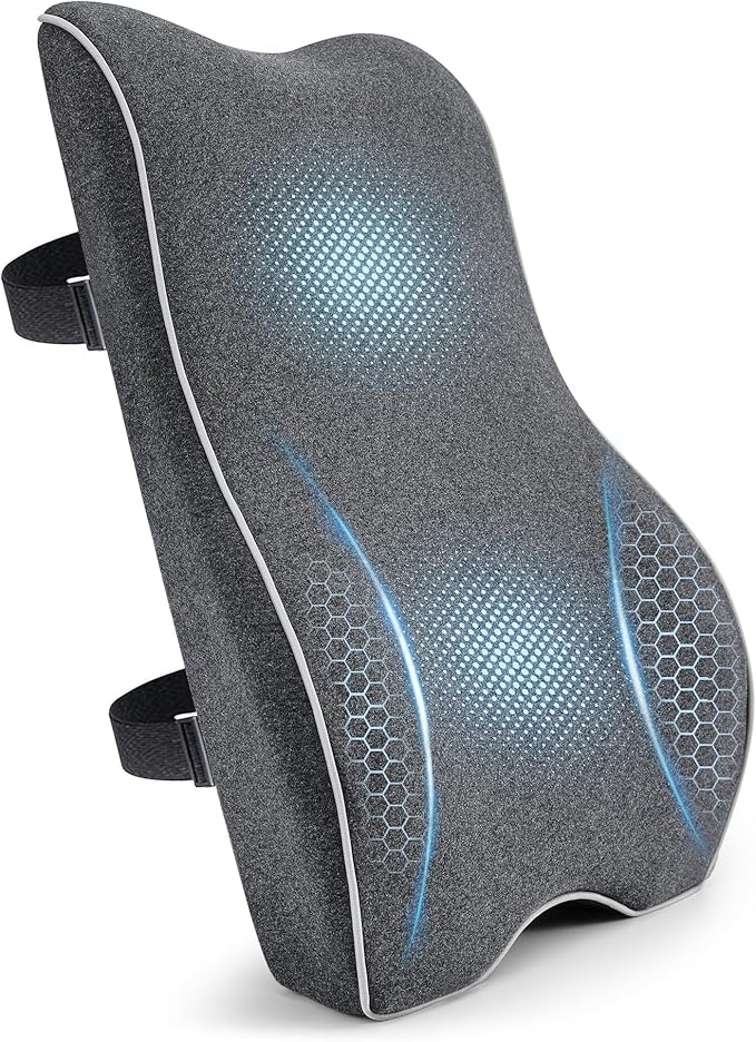 Lumbar Support Pillow for Office Chair Car Seat Gaming Chair, Memory Foam Back Support Pillow, Lumbar Cushion Back Cushion for Lower Back Pain Relief, Adjustable Strap Washable Cover-Dark Grey