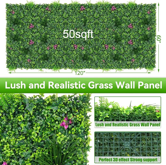 Artificial Grass Wall Roll Panels, 60"x120"(50 SQFT) Greenery Backdrop with Mint Plant Leaves, UV-Anti Fake Greenery Plant Boxwood Panels for Outdoor Patio Garden Green Wall Decor