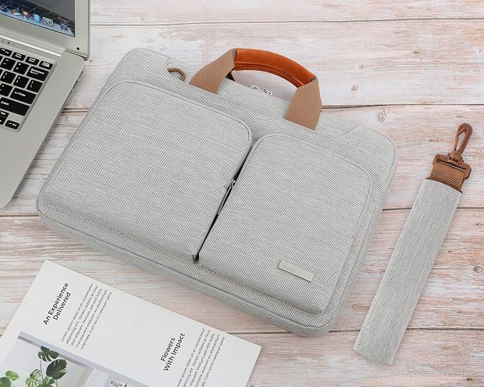 Lacdo 360° Protective Laptop Shoulder Bag for 15 inch MacBook Air M5/A3448 (2026), M4 A3241 2025, M3 A3114, M2 A2941 2024-2023, 15 inch MacBook Pro A1990 A1707, Dell XPS 15 Computer Case Bag, Gray