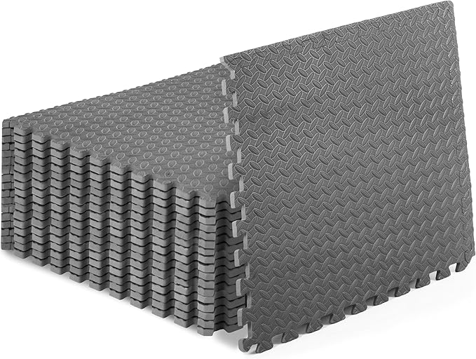 ProsourceFit Exercise Puzzle Mat ½-inch, EVA Interlocking Foam Floor Tiles for Home Gym, Workout Equipment, Kids Play Areas, Grey, 72 SQ FT - 18 Tiles