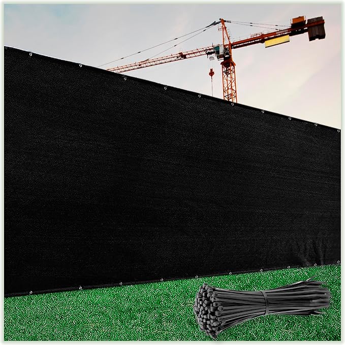 ColourTree Customized Size Fence Screen Privacy Screen Black 4' x 102' - Commercial Grade 170 GSM - Heavy Duty - 3 Years Warranty - Cable Zip Ties Included