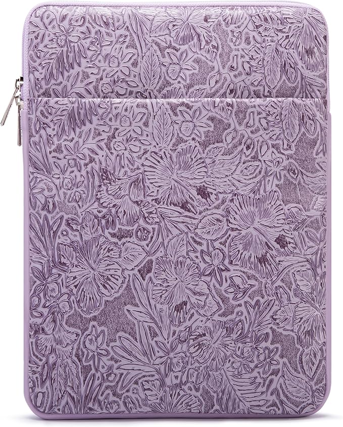 Kinmac 360° Protective Vertical Laptop Sleeve Case Cover Bag (Purple Flower PU, 15 inch-15.6 inch)