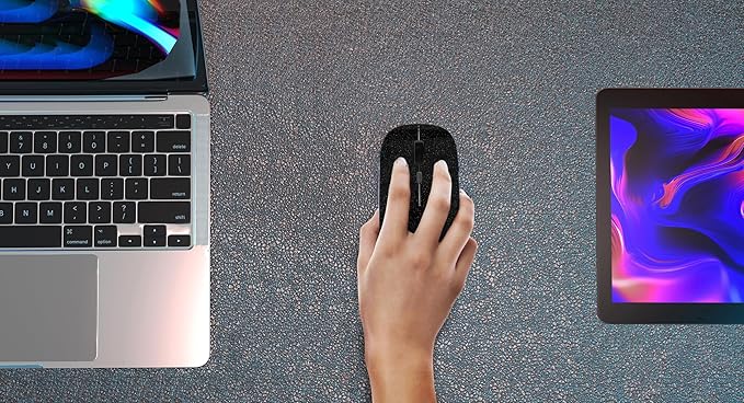 AIKOKOK Wireless Bluetooth Mouse, Rechargeable, Dual Mode Bluetooth 5.2 & 2.4G USB, LED Lights, Slim, Silent, Portable Computer Mouse for Laptop, PC, MacBook, iPad, Tablet (Bright Black)