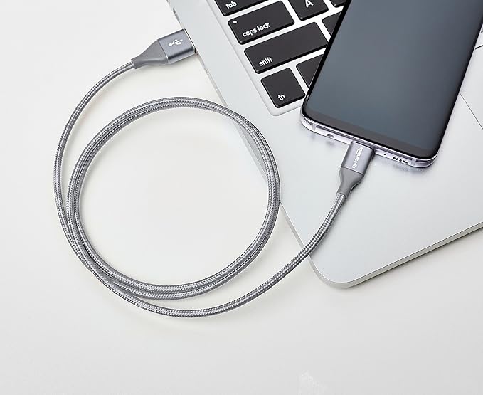 Amazon Basics Nylon Braided USB-C to USB-A 2.0 Fast Charging Cable, 480Mbps Speed, USB-IF Certified, Charge and Sync, for Apple iPhone 16/15, iPad, Samsung Galaxy, Tablets, Laptops, 3 foot, Dark Grey