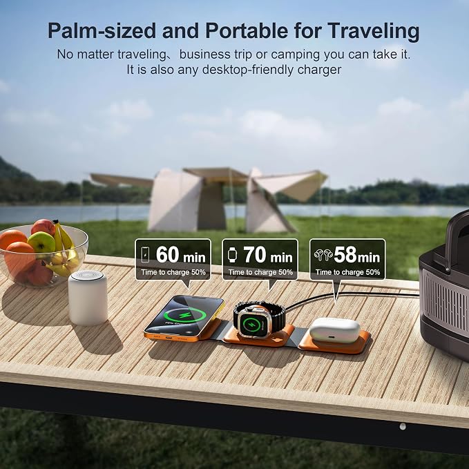 3 in 1 Charging Station for Multple Devices,Foldable 3 in 1 Wireless Charger for Travel,Nano Wireless Charging Station for iPhone16 15 14 13 12 Pro Max/Watch 10 9 8 7 6 5 4 3 Ultra/AirPod Pro