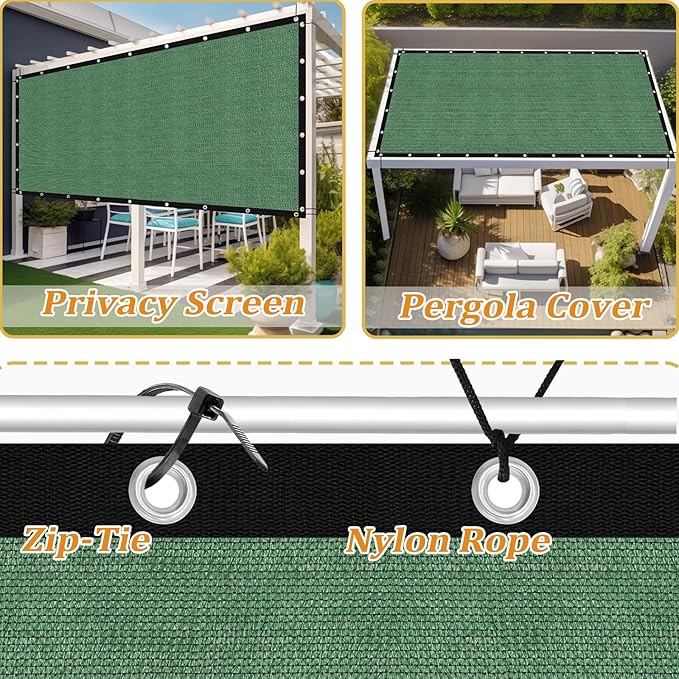 Shade&Beyond Customized Size 90% Sun Shade Cloth with Grommets, 8' X 14' Pergola Shade Cover Canopy, Mesh Tarp Sun Screens for Patio, Outdoor, Garden, Backyard GN01, Green